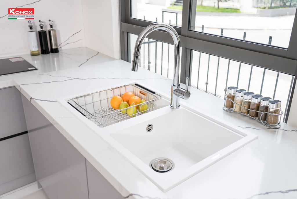 Chậu rửa bát Granite Sink Konox Phoenix Smart 860 white Silver