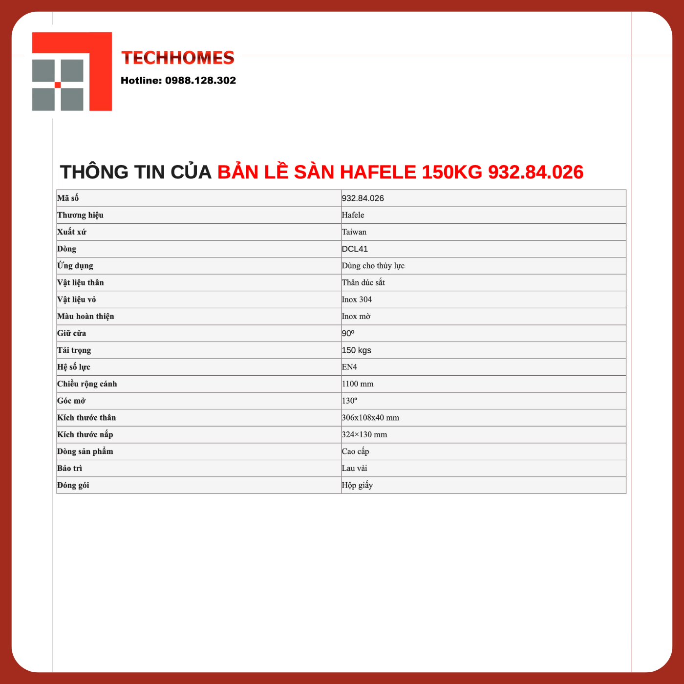 BẢN LỀ SÀN HAFELE 150KG 