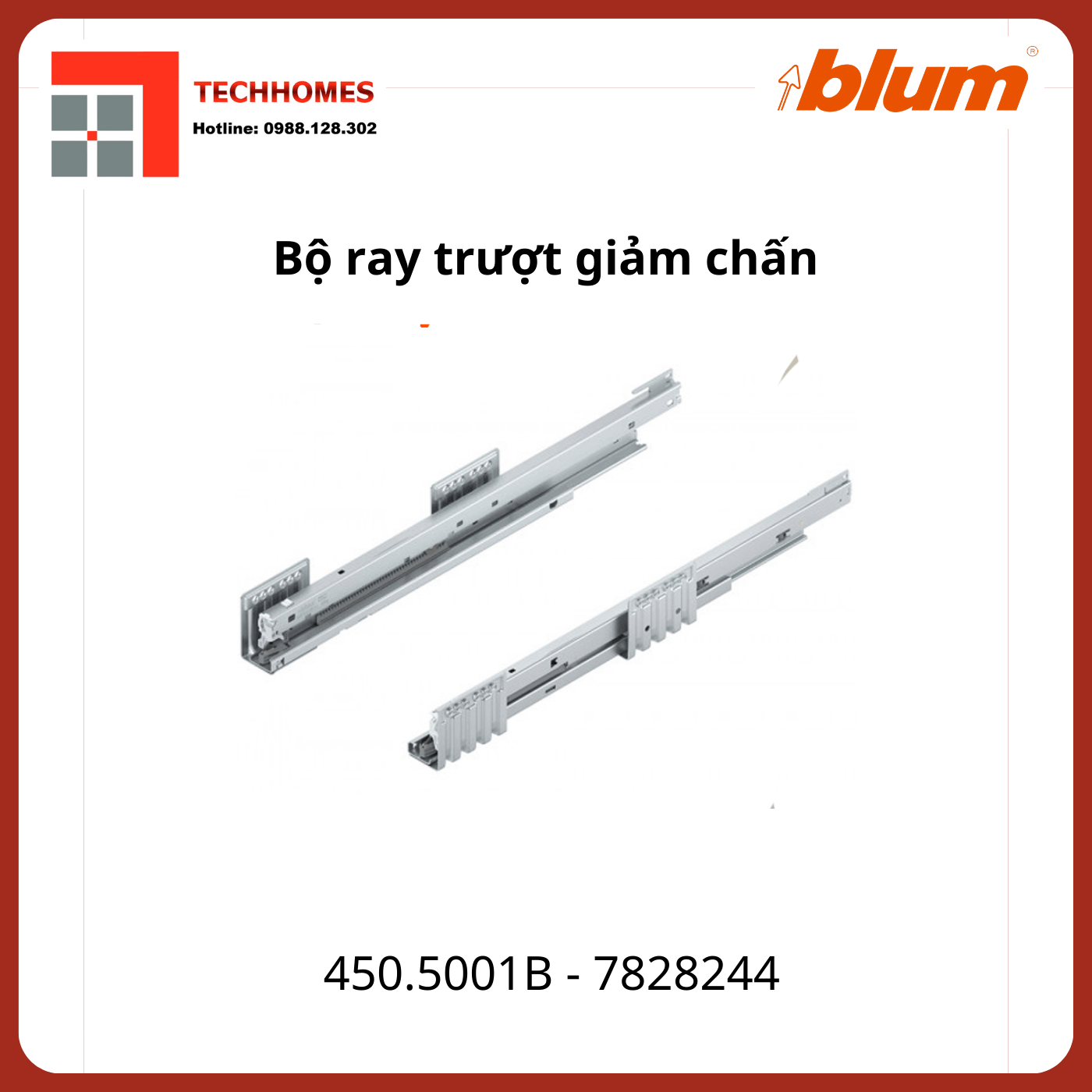 Bộ ray trượt giảm chấn Blum dài 500mm 450.5001B, 7828244