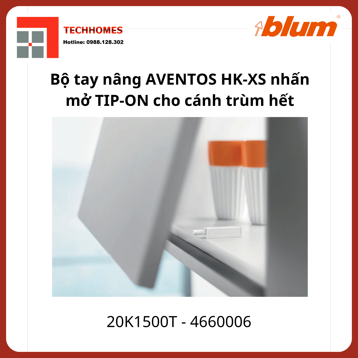 Bộ tay nâng Blum AVENTOS HK-XS nhấn mở TIP-ON 20K1500T 4660006