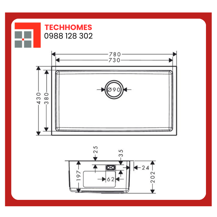 Chậu Bếp Hansgrohe Một Hộc Inox 304 - 43454807