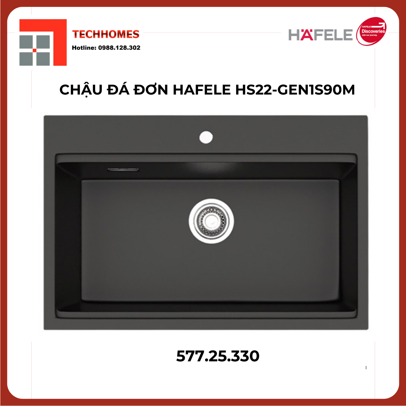 Chậu, Chậu đá Hafele HS22-GEN1S90M Màu đen 577.25.330