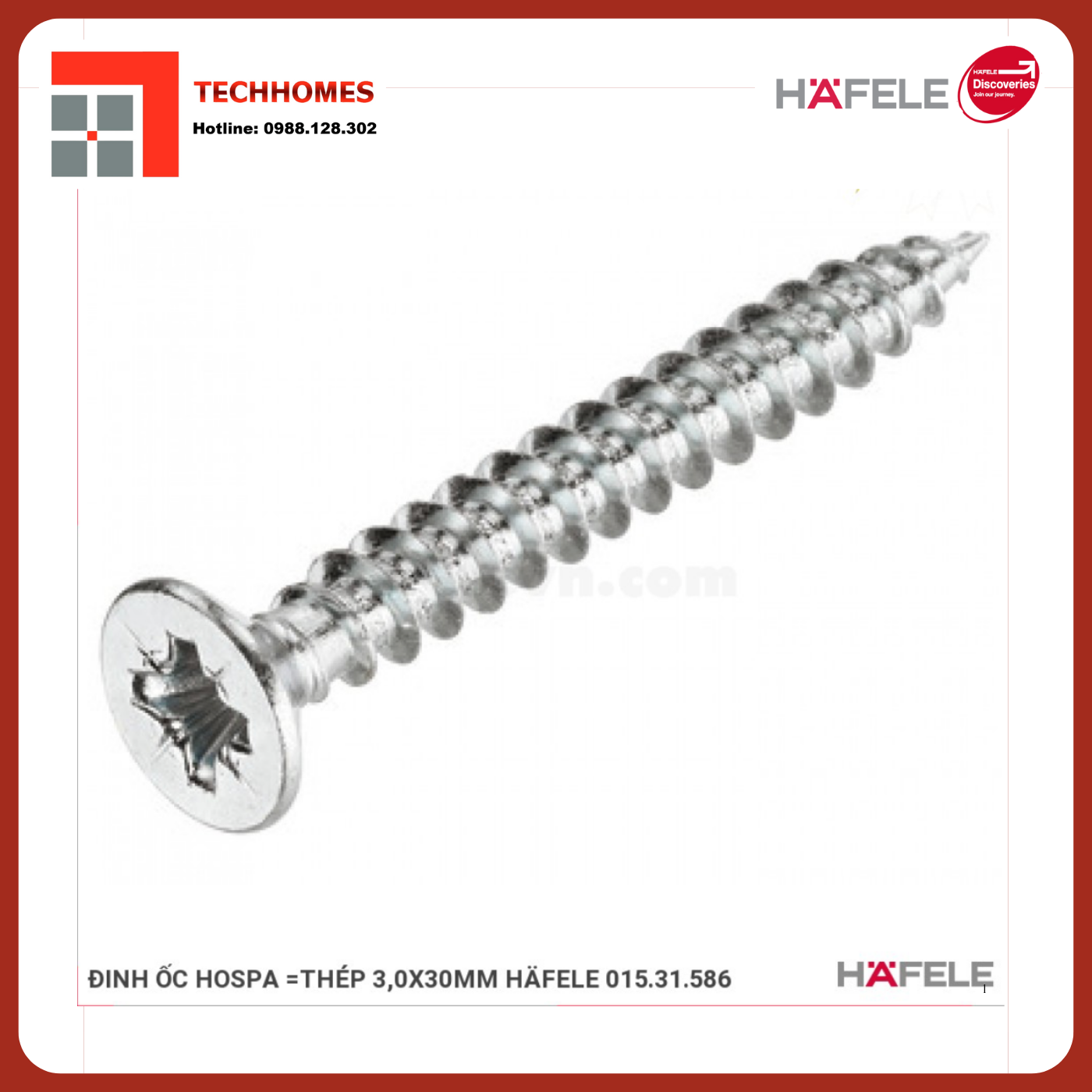 ĐINH ỐC HOSPA =THÉP 3,0X30MM HÄFELE 015.31.586
