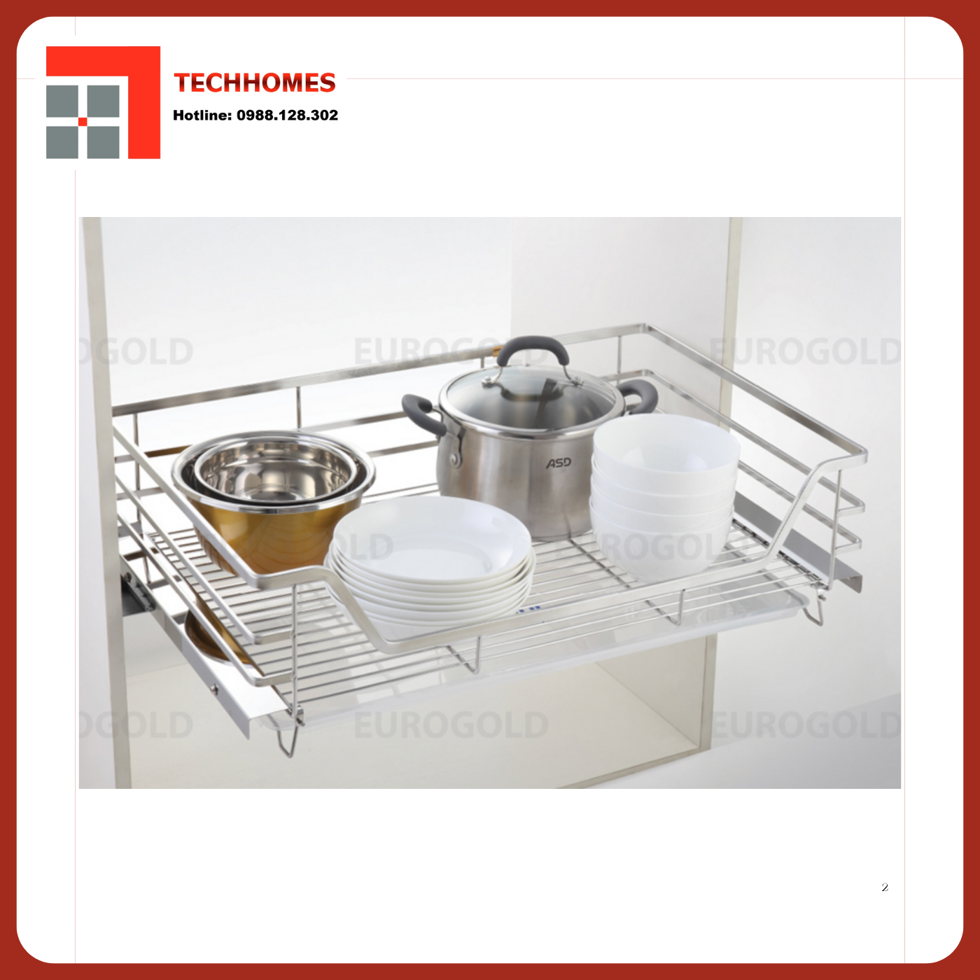 Giá xoong nồi inox 304 gắn cánh âm tủ EP90B – Eurogold