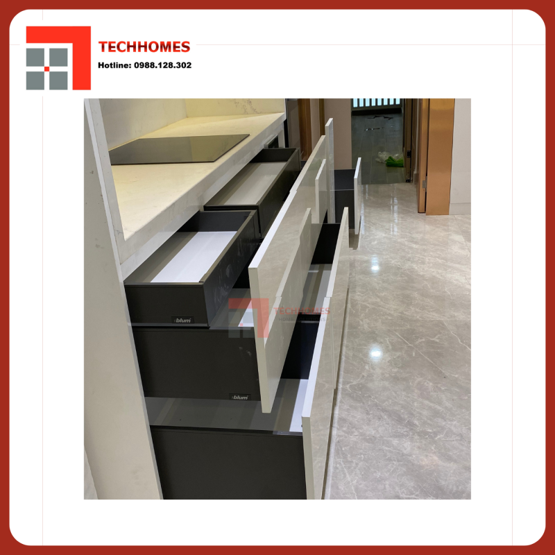 Lắp đặt phụ kiện Blum tay nâng điện