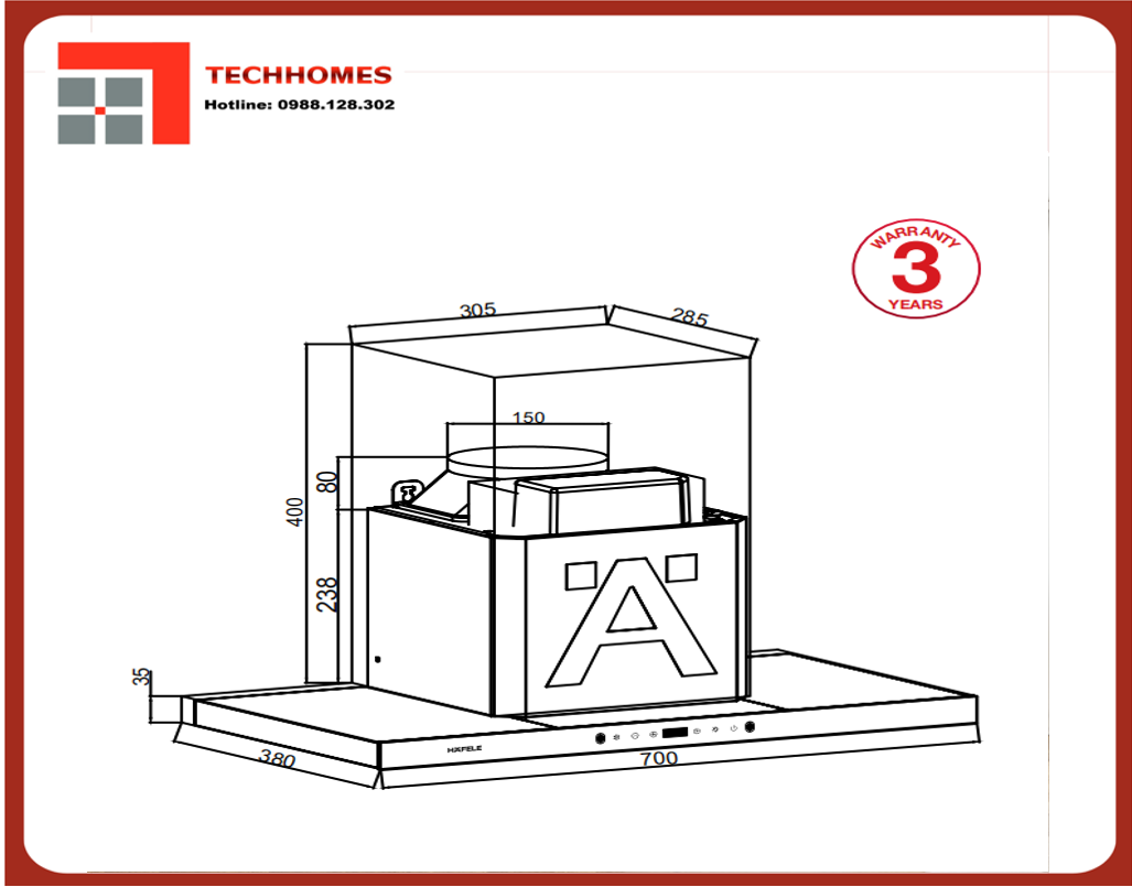 Máy Hút Mùi Áp Tường HC-H706WB Hafele 533.87.378