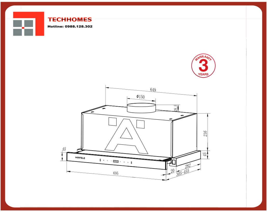 Máy hút mùi Hafele HC-H7034TB 538.86.099 âm tủ