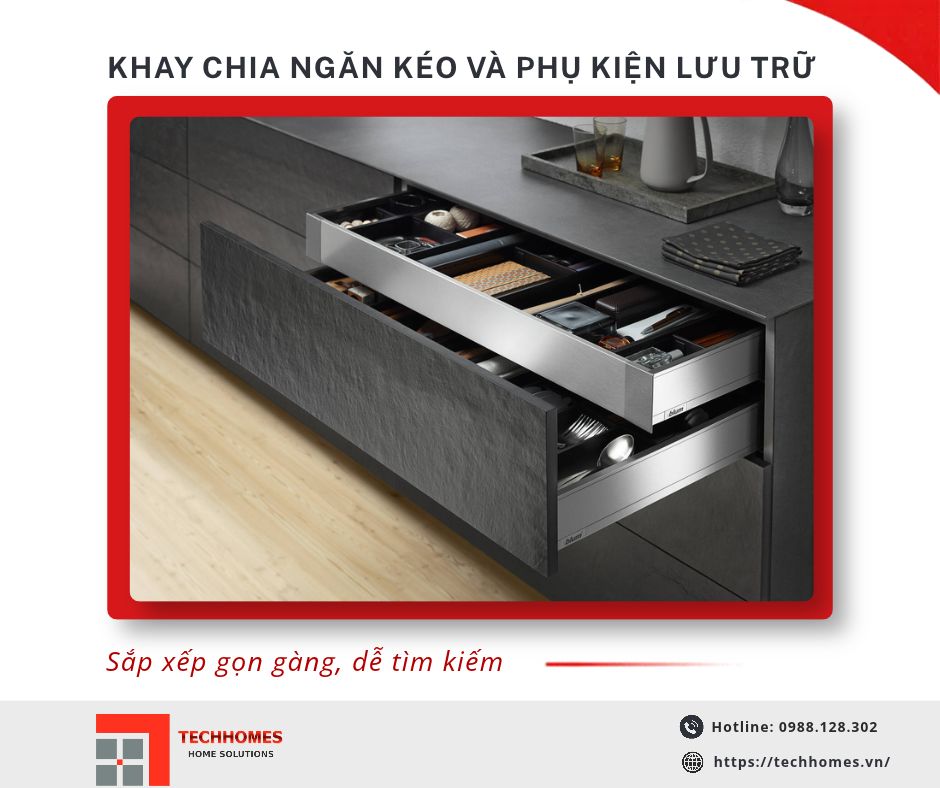 Những nhóm phụ kiện tủ bếp phổ biến và công dụng trong không gian bếp