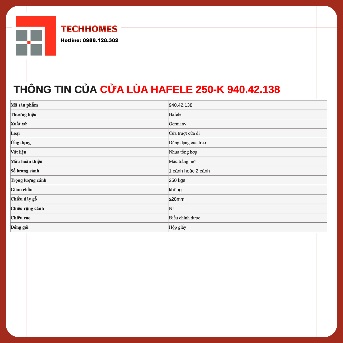 PHỤ KIỆN CỬA LÙA 1 CÁNH HAFELE 