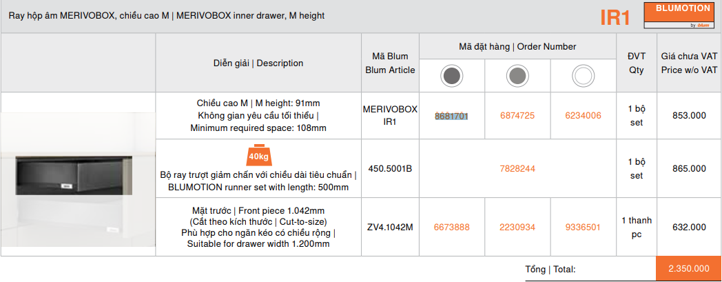 Ray hộp âm MERIVOBOX IR1, chiều cao M, 868170, xám đậm