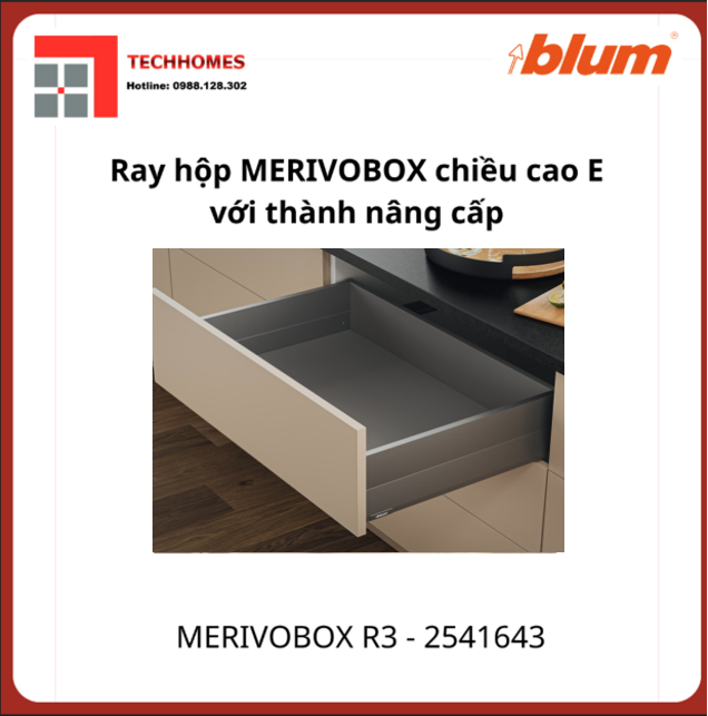 Ray hộp MERIVOBOX R3 chiều cao E 192 với thành nâng cấp 2541643, Xám đậm