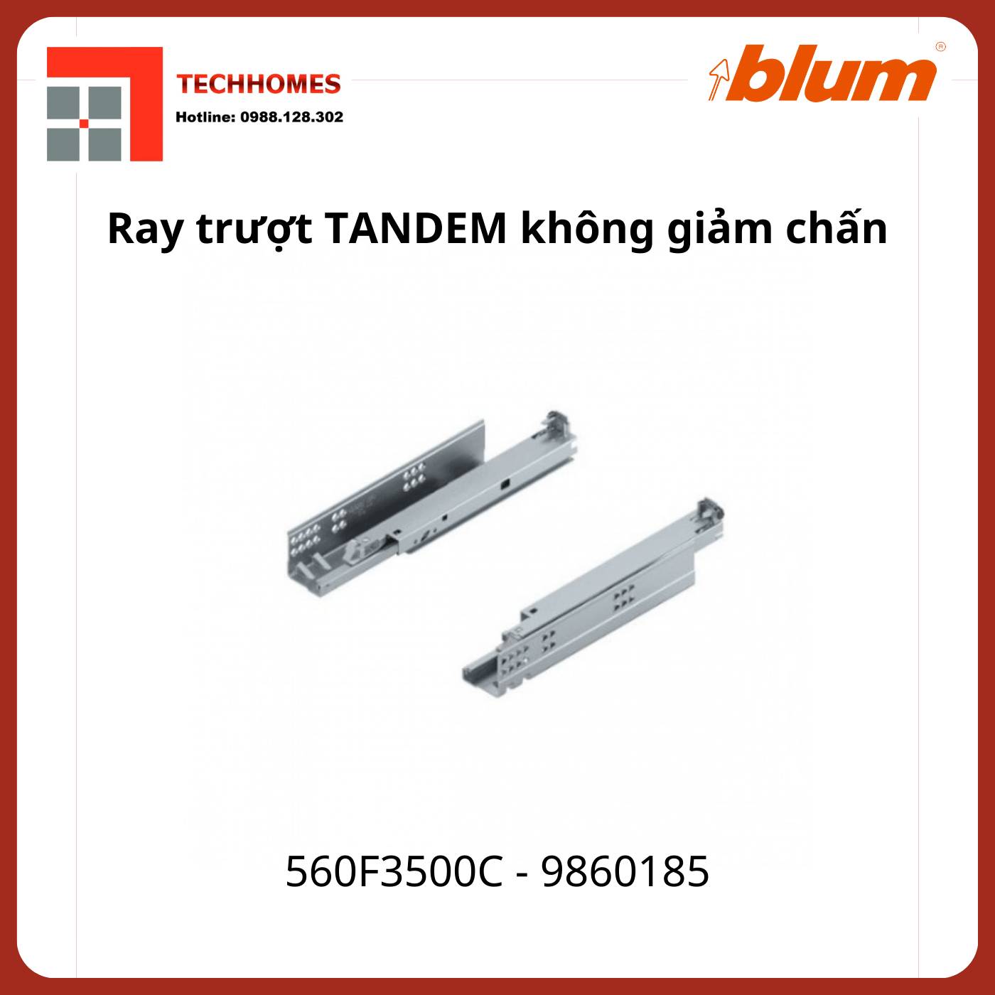 Ray trượt Blum TANDEM không giảm chấn 560F3500C, 9860185