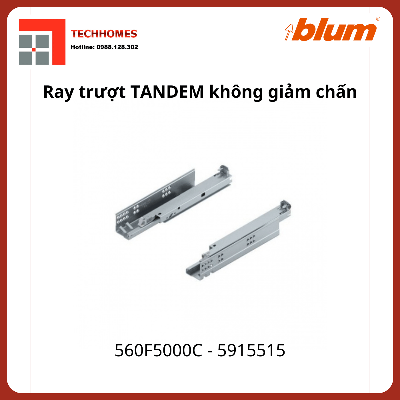 Ray trượt Blum TANDEM không giảm chấn 560F5000C 5915515 toàn phần, 30kg