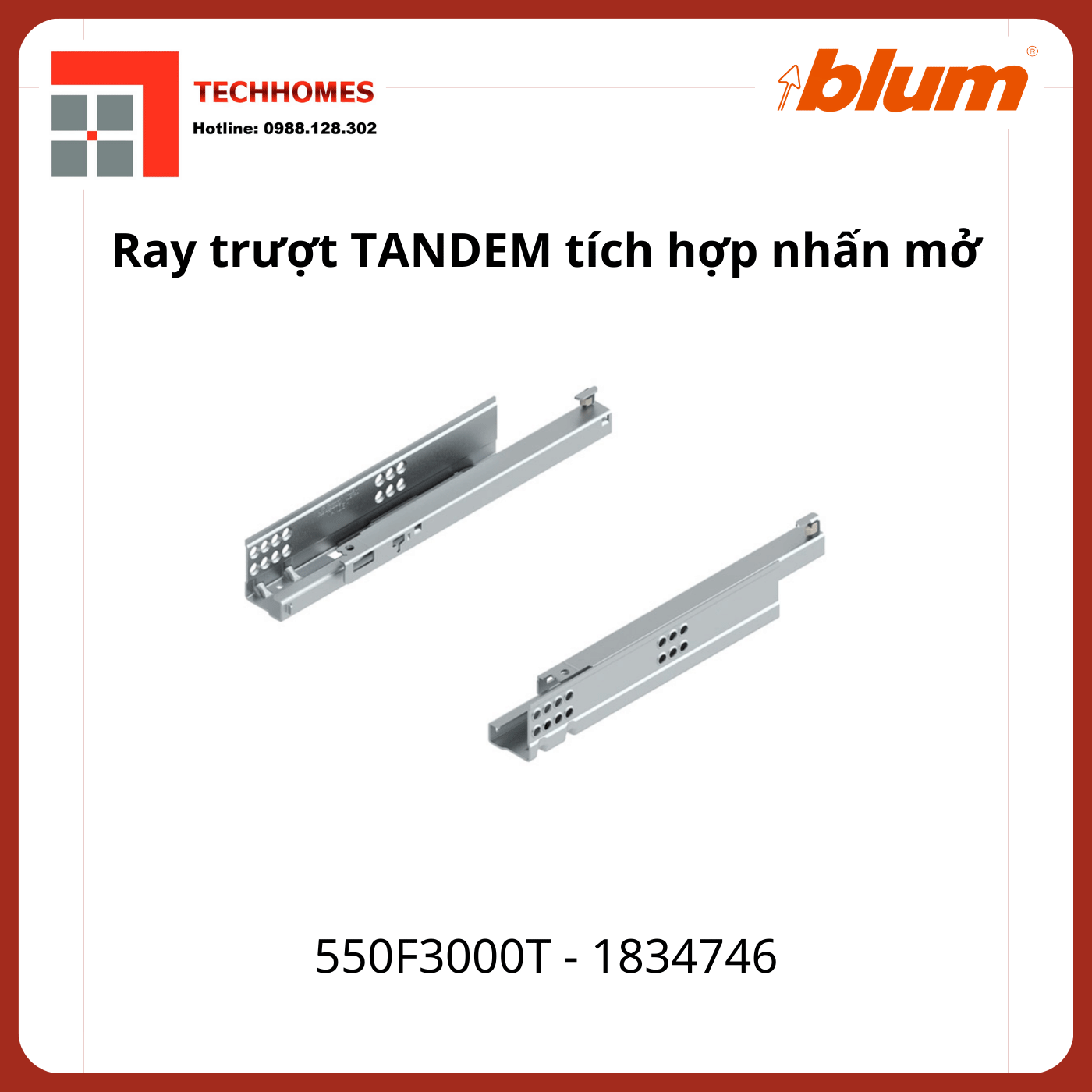 Ray trượt Blum TANDEM tích hợp nhấn mở 550F3000T 1834746 mở 3/4