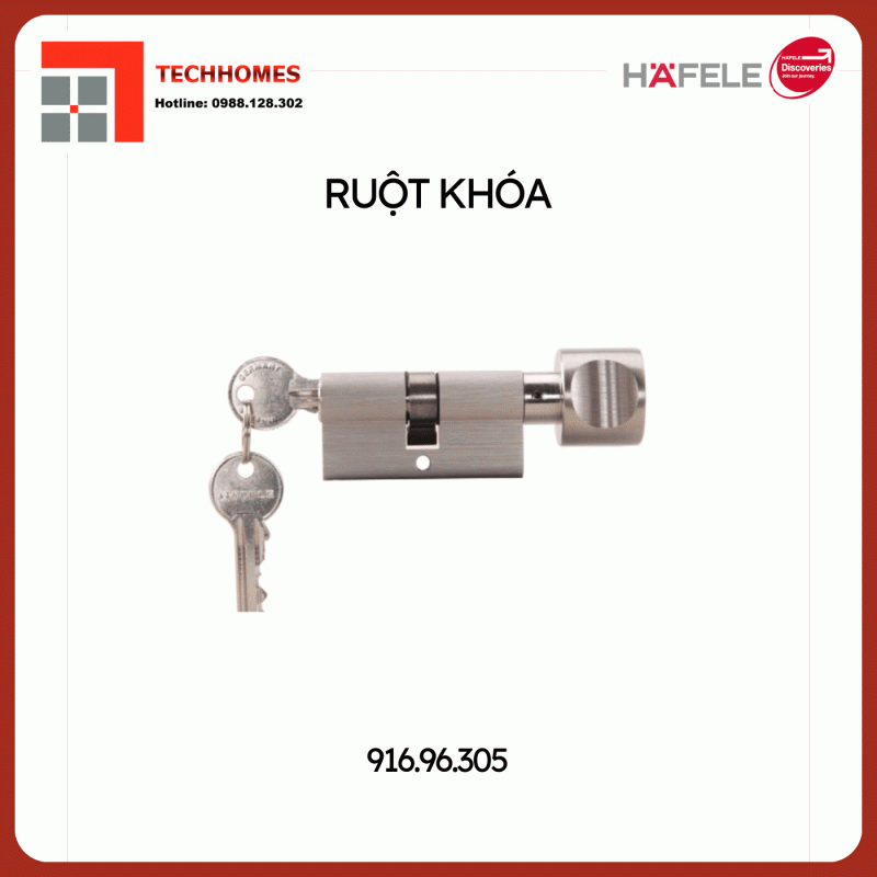 Ruột Khóa 1 Đầu Vặn 1 Đầu Chìa 60mm Hafele 916.96.305