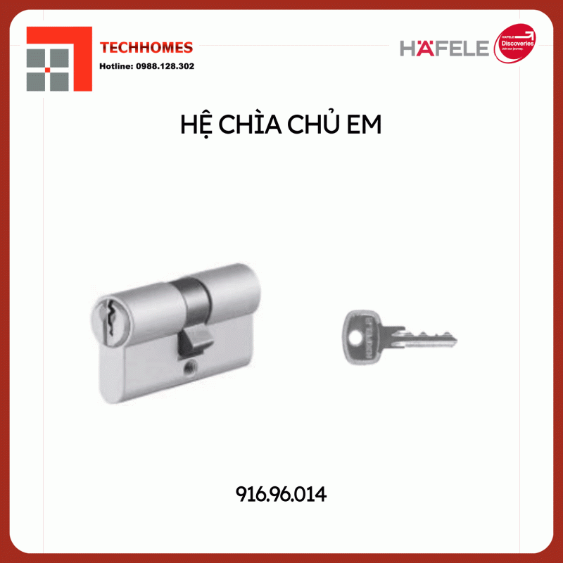 Ruột khoá 2 đầu chìa, chìa chủ EM Hafele 916.96.014
