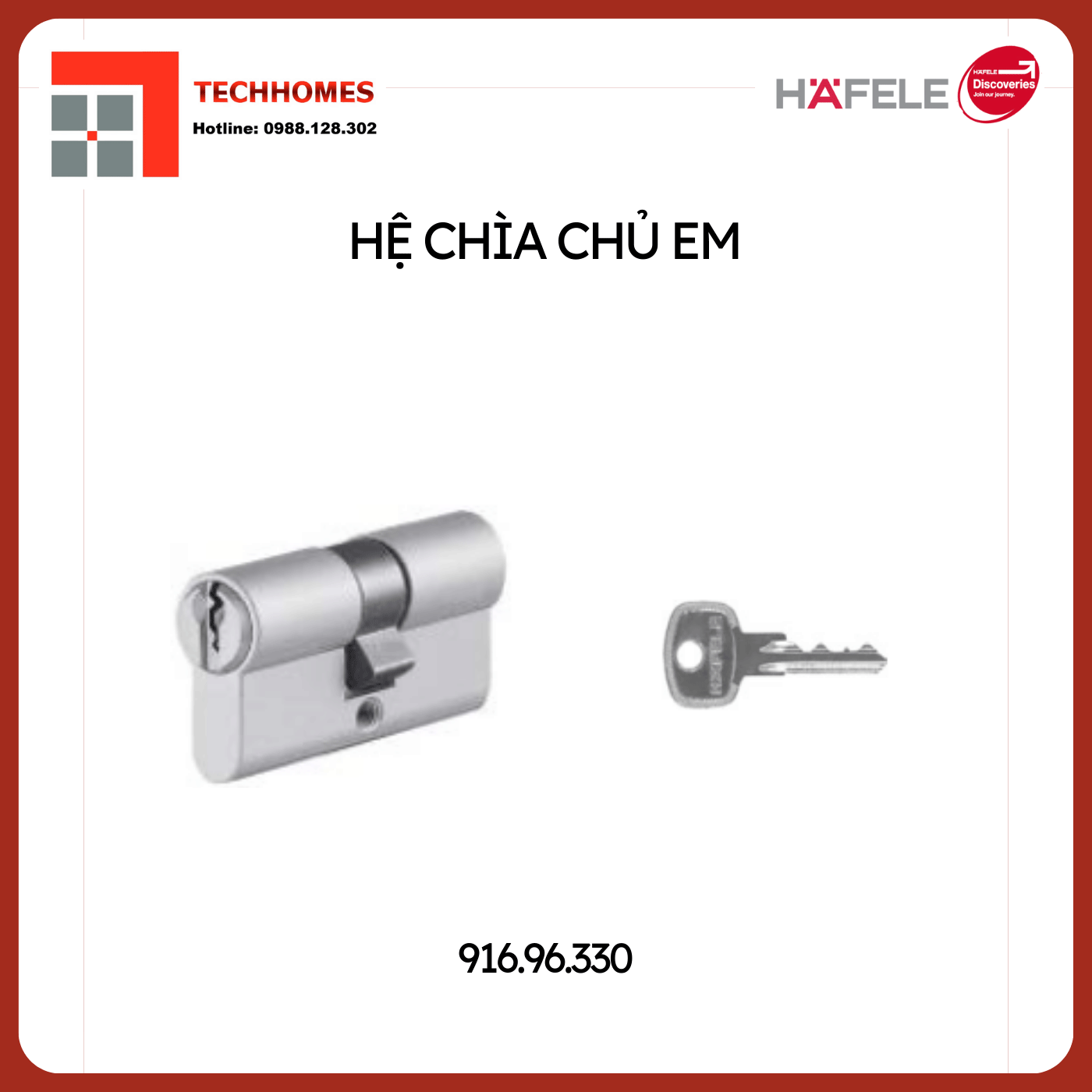 Ruột khoá 2 đầu chìa, chìa chủ EM Hafele 916.96.330