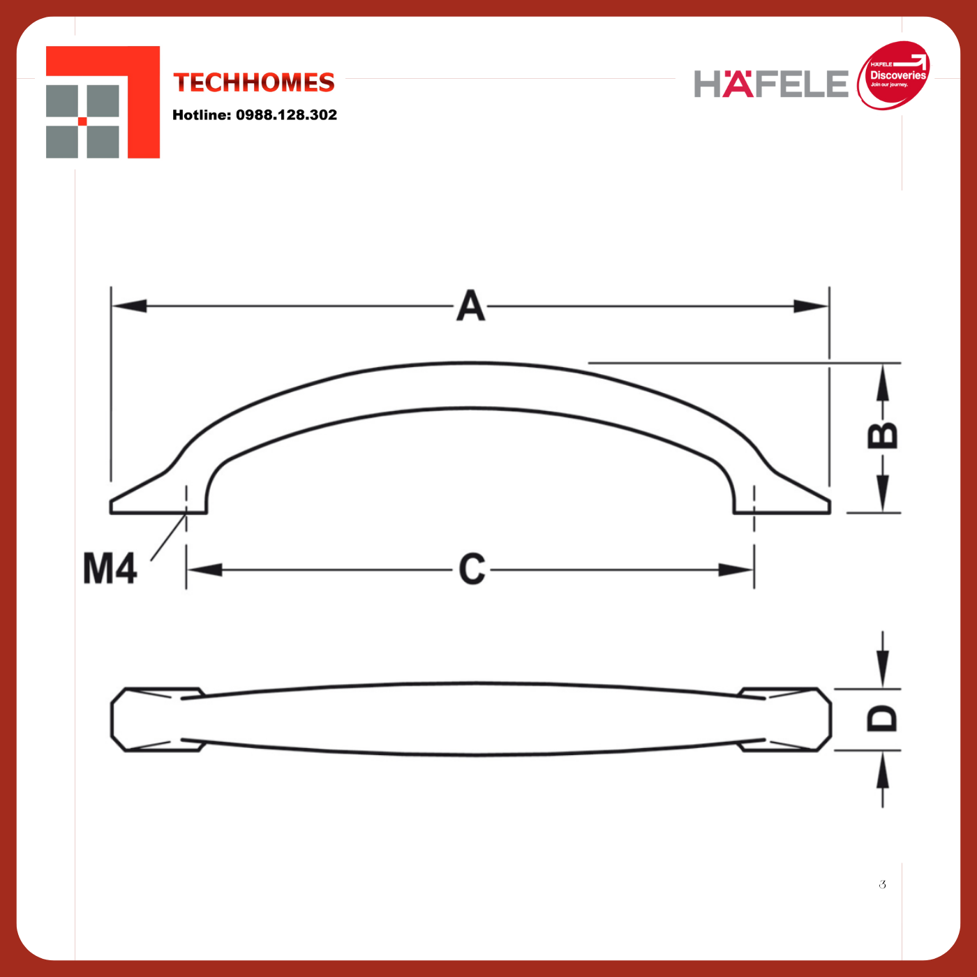 Tay Nắm Tủ 130mm H2180 Hafele 106.70.150