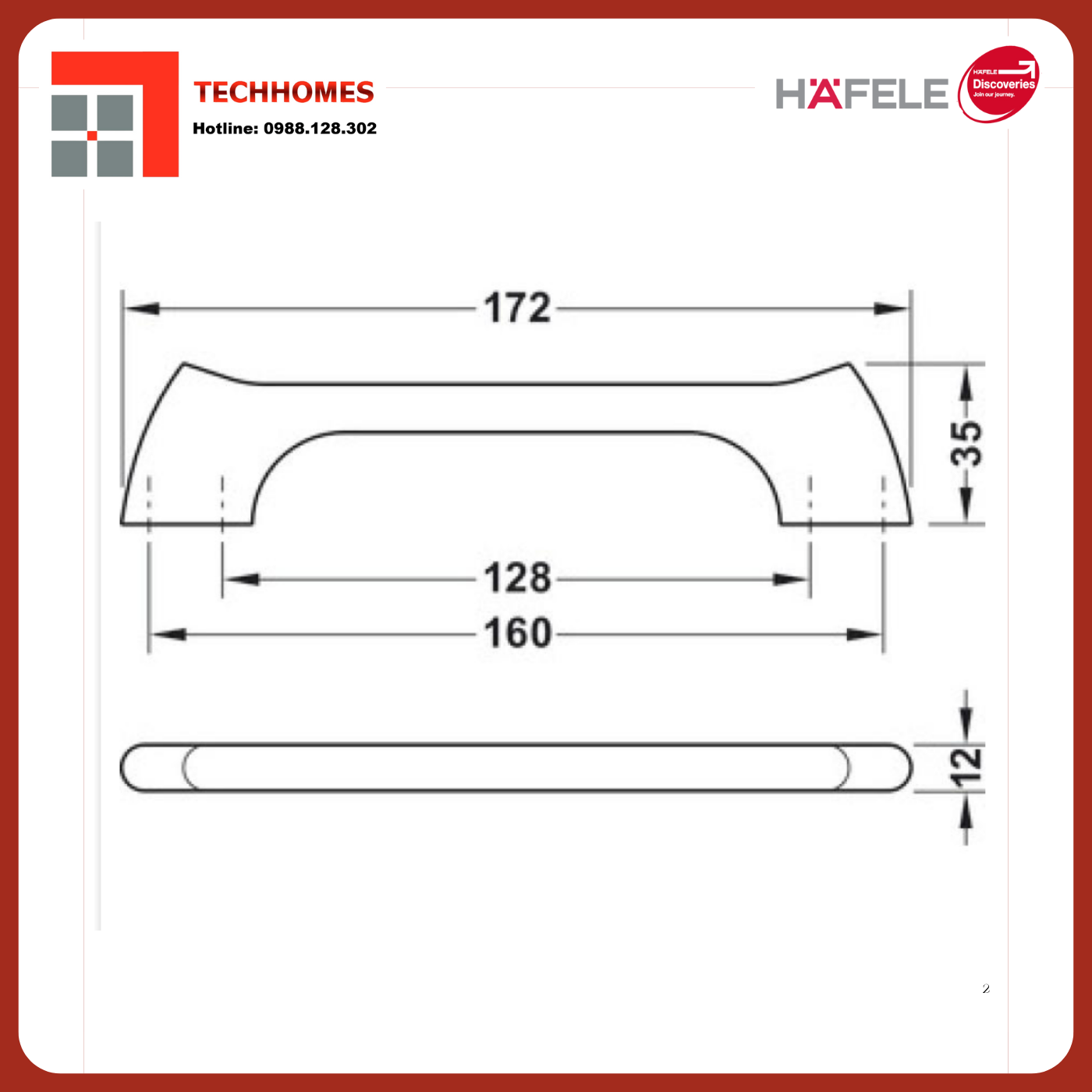 TAY NẮM TỦ ĐEN MỜ 172MM HAFELE 106.62.195