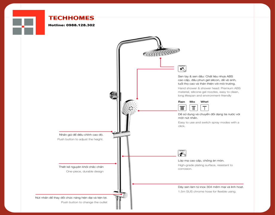 Thanh sen kết hợp ko gồm bộ trộn Chrome Hafele 589.34.189