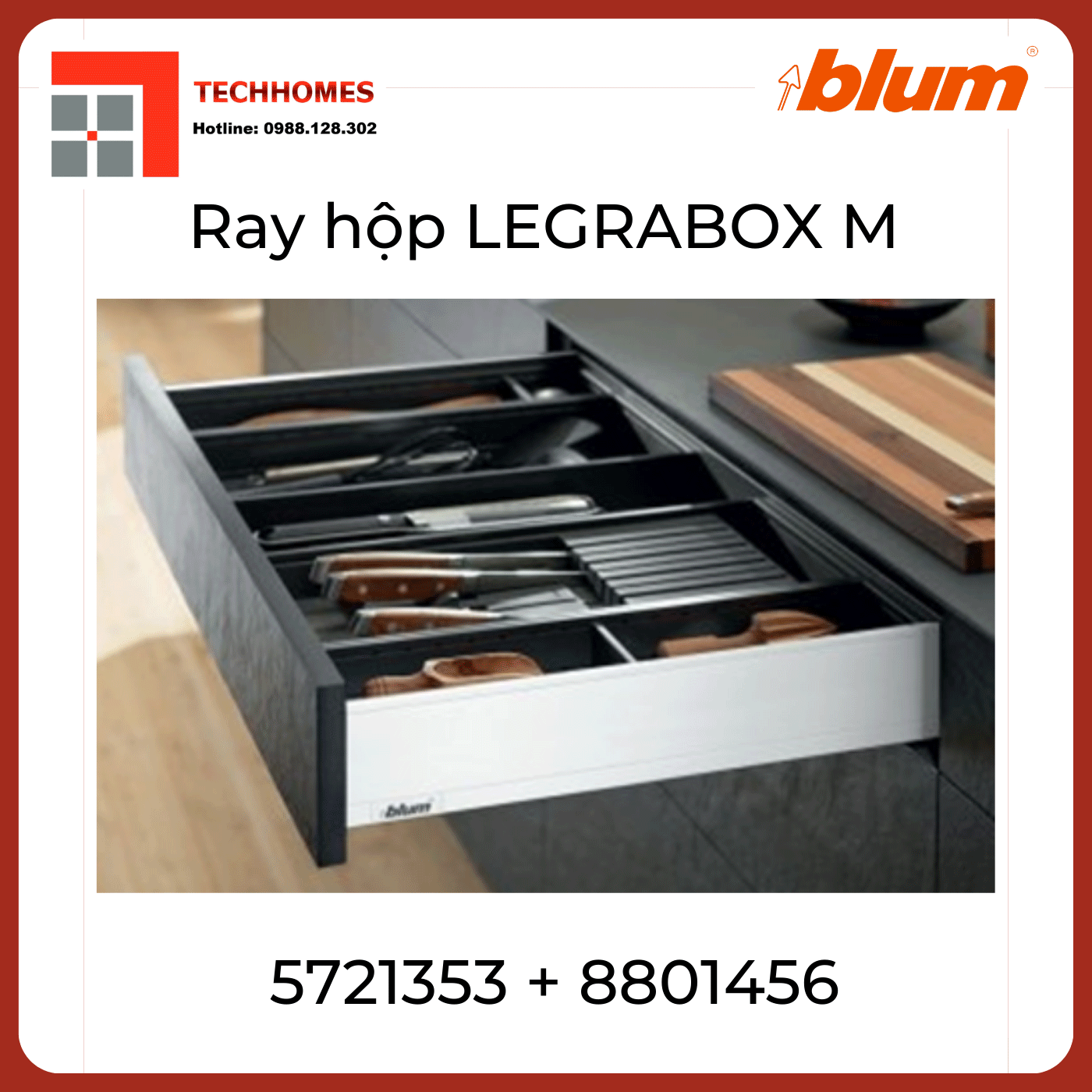 Trọn bộ ray hộp LEGRABOX M - Blum 40kg trắng