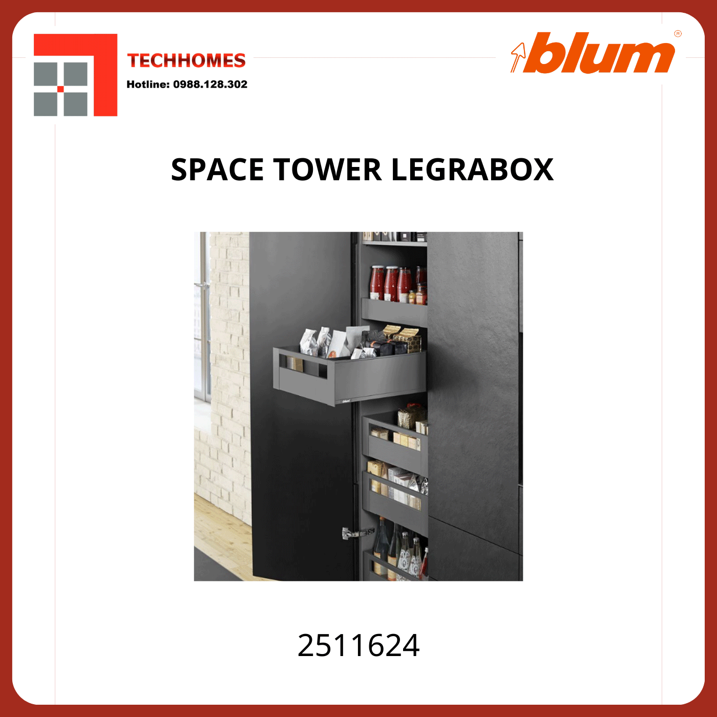 Tủ đồ khô Blum SPACE TOWER LEGRABOX 2511624 inox, rộng 275 -600mm