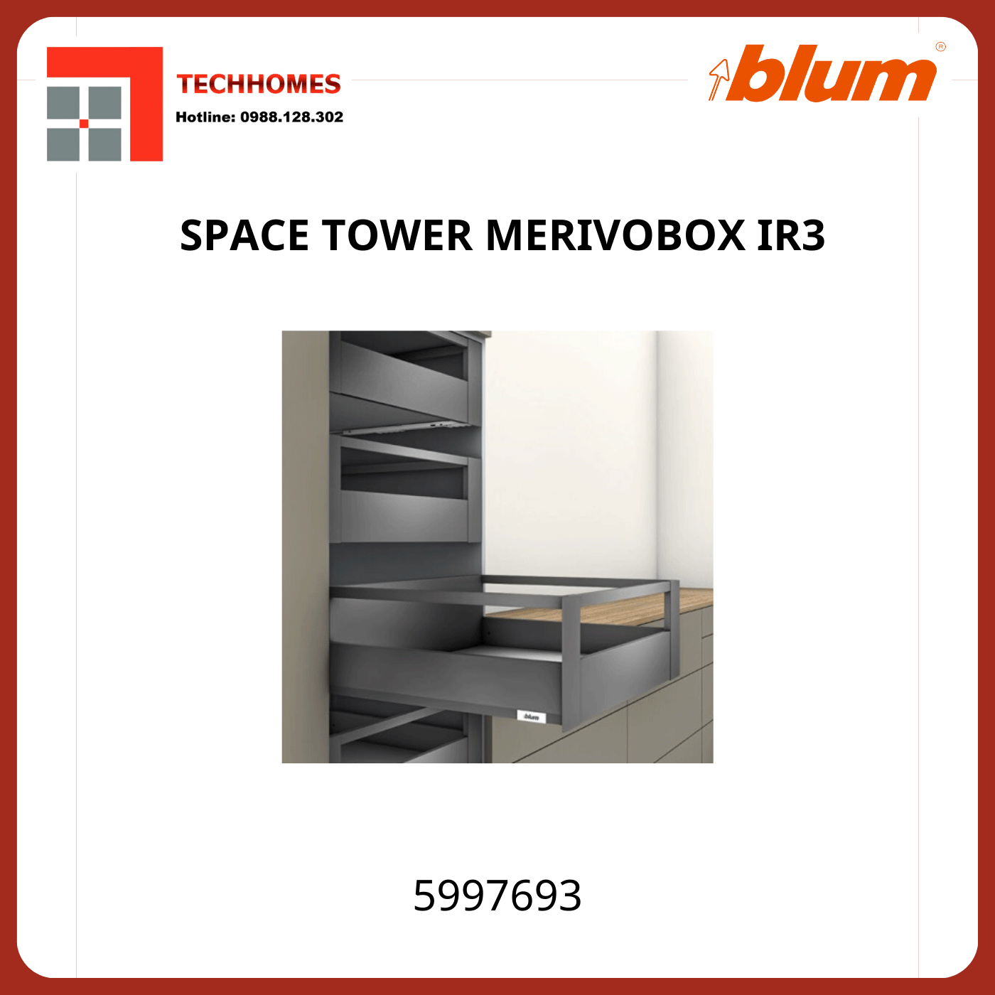 Tủ đồ khô Blum SPACE TOWER MERIVOBOX IR3, 5997693, xám nhạt