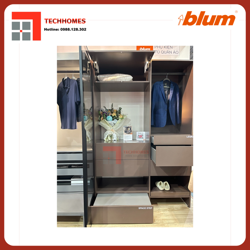 Tủ đồ khô blum và bục thang ngăn kéo blum