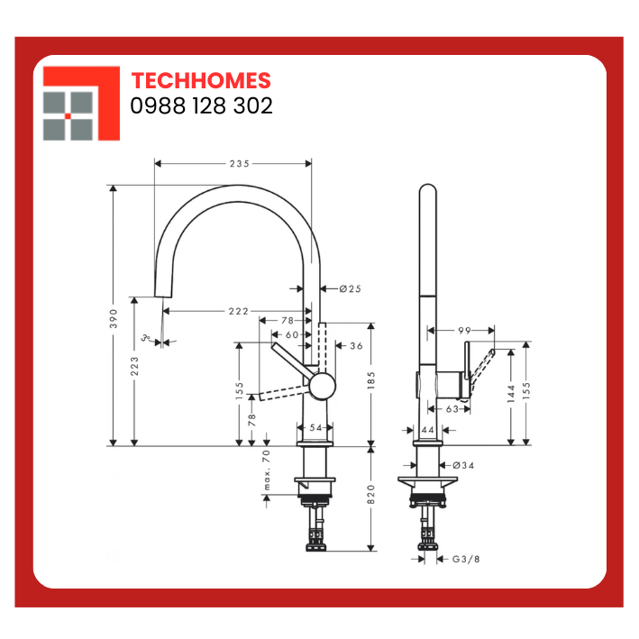 Vòi Rửa Chén Bát Hansgrohe 72804000 Nóng Lạnh