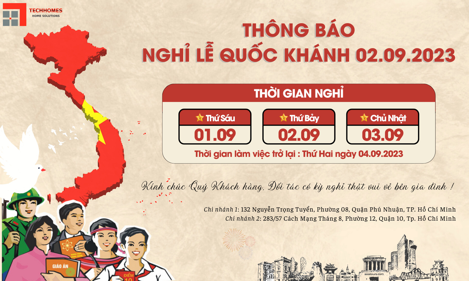 Techhomes thông báo lịch nghỉ lễ 02/9/2023