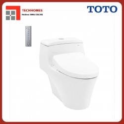 Bàn cầu một khối kèm nắp rửa điện tử WASHLET TOTO CW823REAW12
