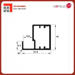 Khung kính nhôm, Thanh N01, 19 x 21,6 mm, 6.5 mm lộ ra, để cố định kính với miếng đệm trong suốt 563.58.303