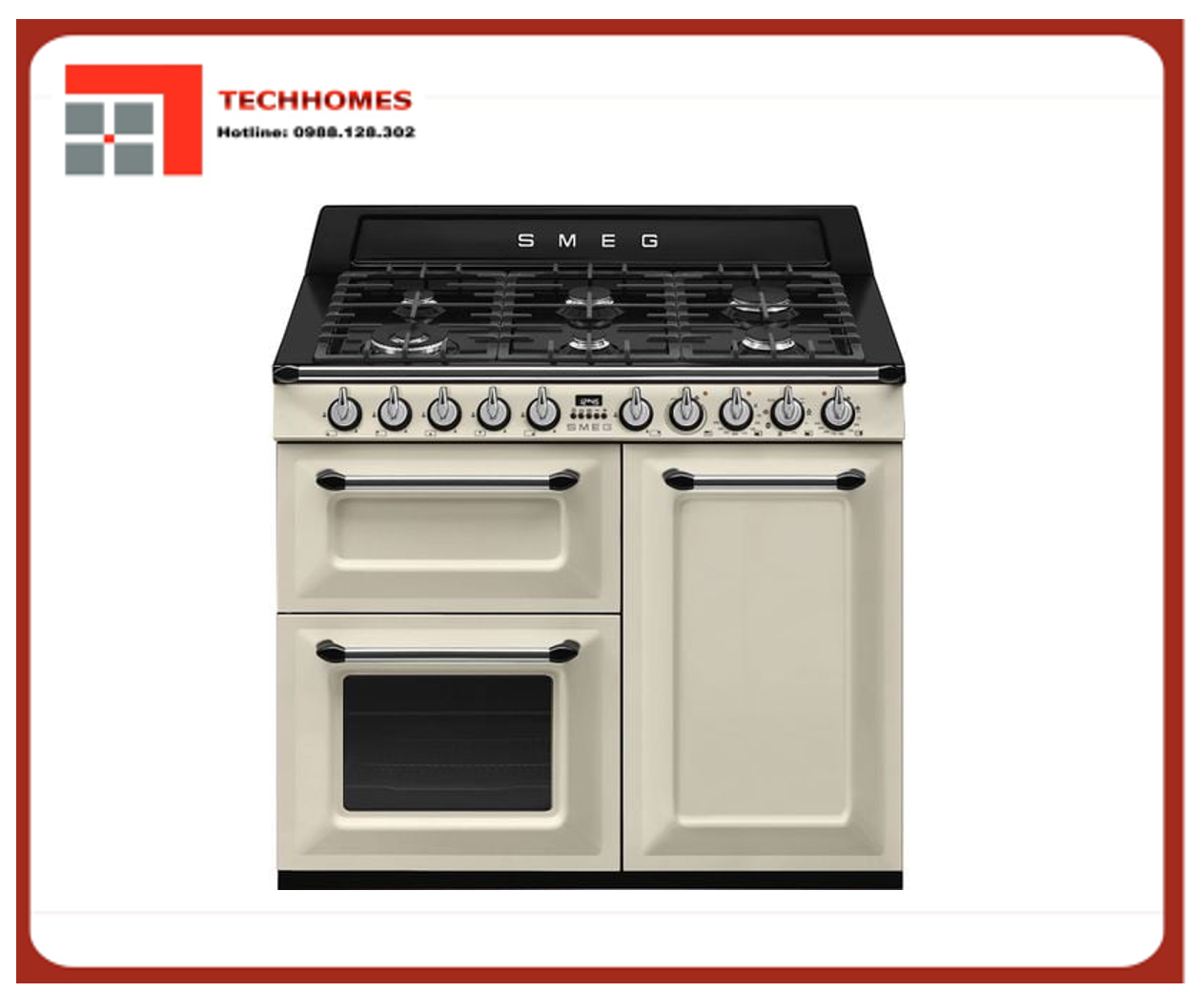 BẾP NẤU KÈM LÒ NƯỚNG CÓ MẶT BẾP GAS SMEG VICTORIA, 90CM VÀNG - TR103P