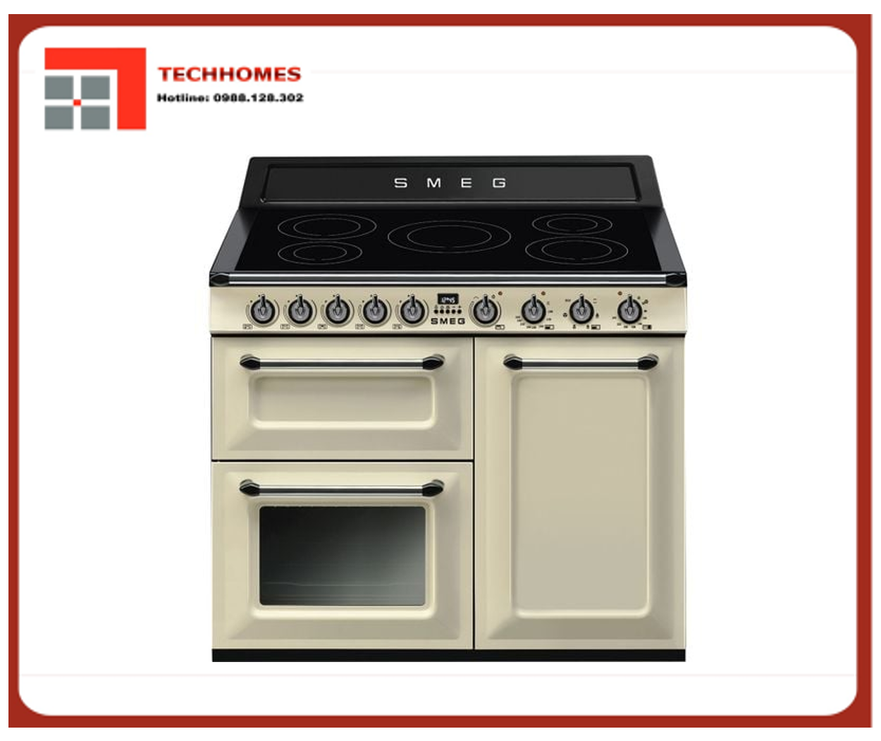 BẾP NẤU KÈM LÒ NƯỚNG CÓ MẶT BẾP TỪ SMEG VICTORIA, 100CM VÀNG - TR103IP2