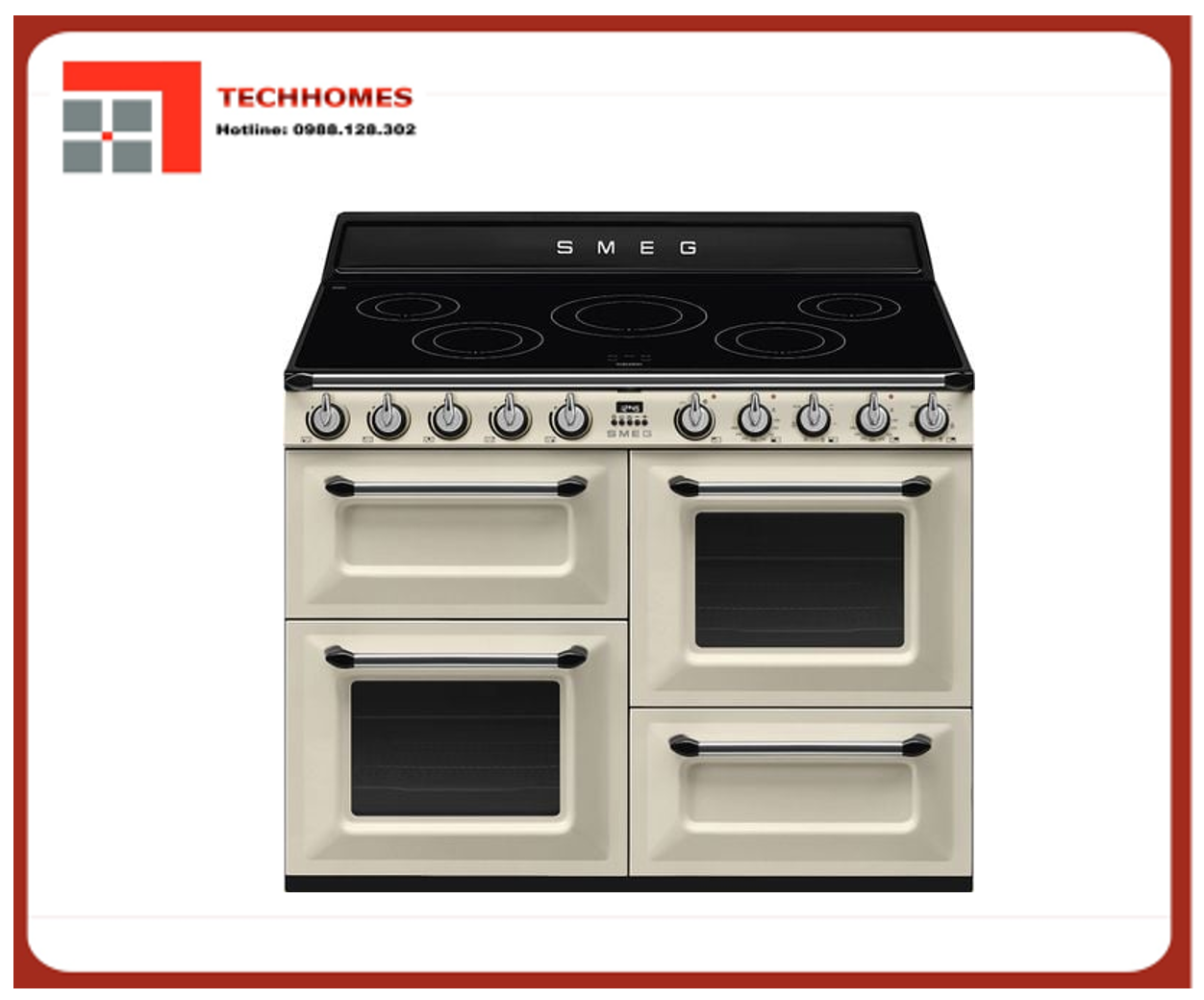 BẾP NẤU KÈM LÒ NƯỚNG CÓ MẶT BẾP TỪ SMEG VICTORIA, 110CM VÀNG - TR4110IP2