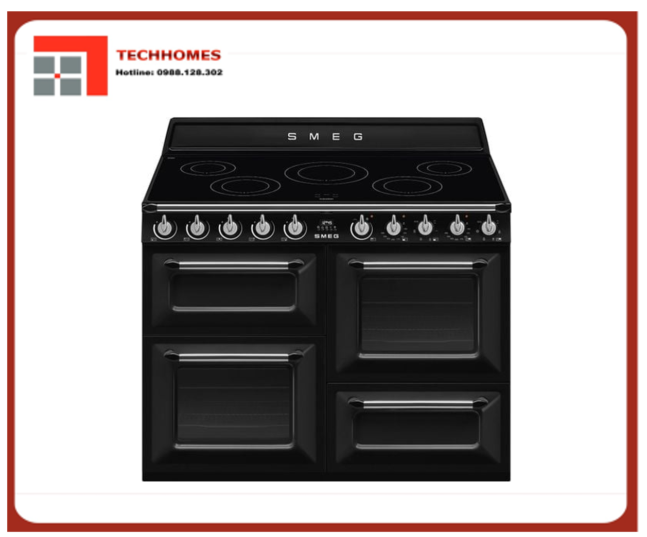 BẾP NẤU KÈM LÒ NƯỚNG CÓ MẶT BẾP TỪ SMEG VICTORIA, 110CM - TR4110IBL2