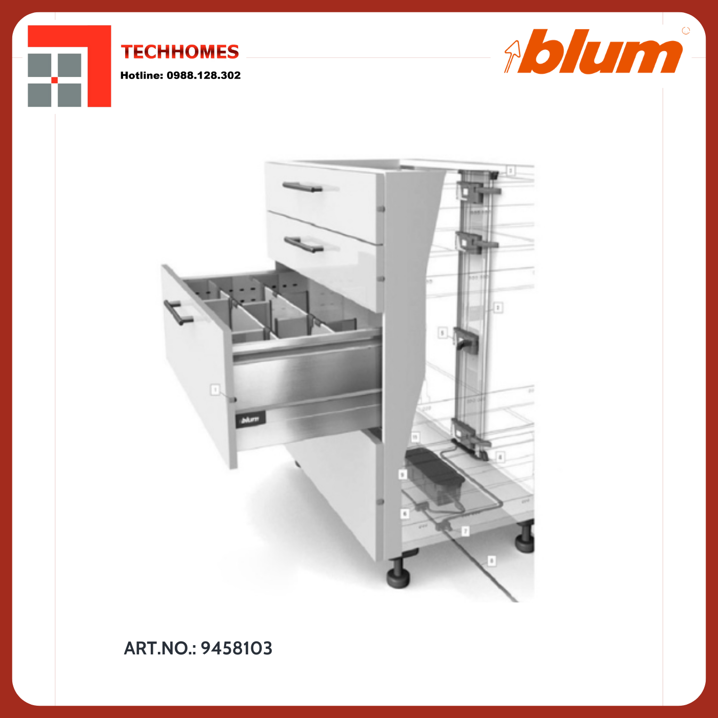 Bộ đẩy điện Blum cho 3 drawers 9458103  - 9458103