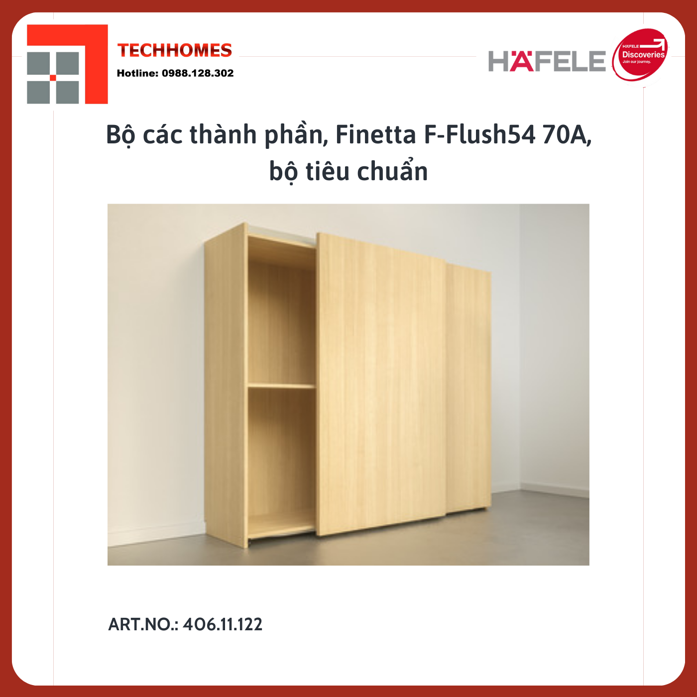 Bộ phụ kiện cửa trượt FINETTA FLATFRONT L 70 F FB cho 2 cánh cửa, với tủ rộng Hafele 406.11.122 - 406.11.122