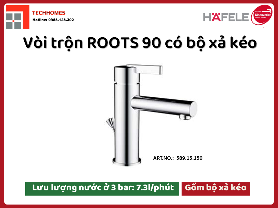Bộ Trộn Roots 90 Có Bộ Xả Kéo Hafele 589.15.150 - 589.15.150