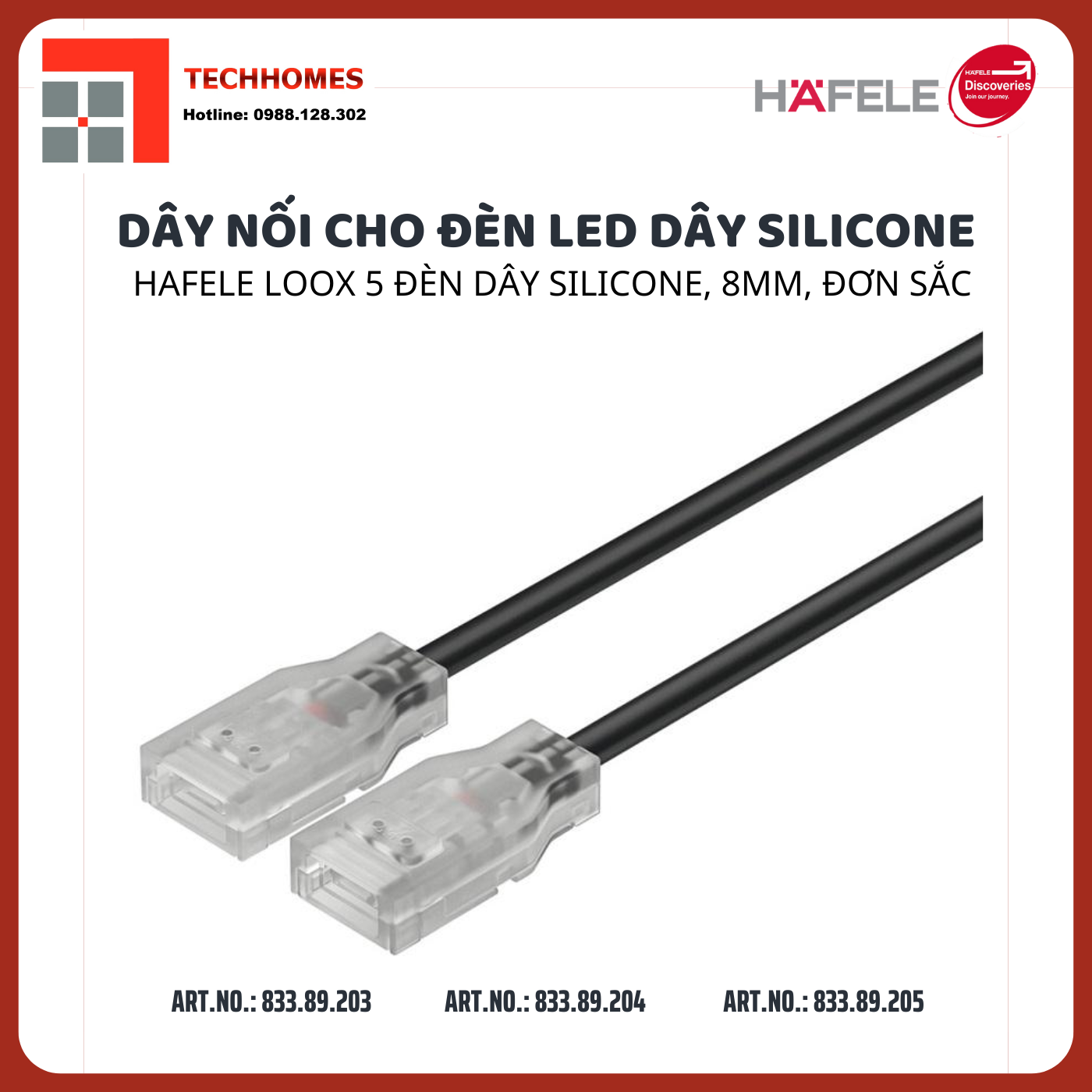 Dây nối, cho dải đèn LED silicon, đơn sắc, 8 mm, 833.89.204 - 833.89.204