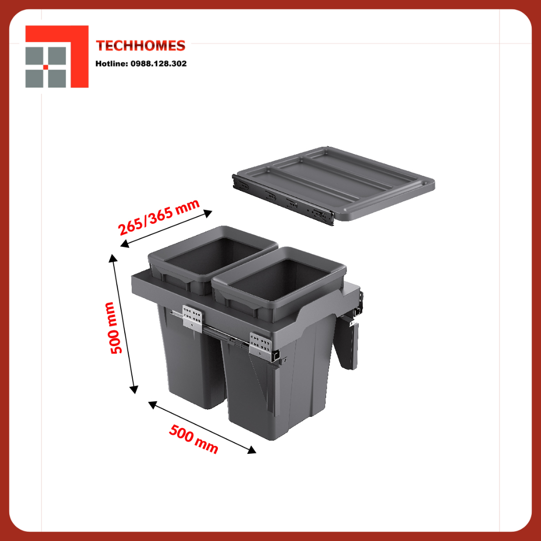 THÙNG RÁC ĐÔI GẮN CÁNH KÉO ÂM TỦ XW.D30M1 - XW.D30M1