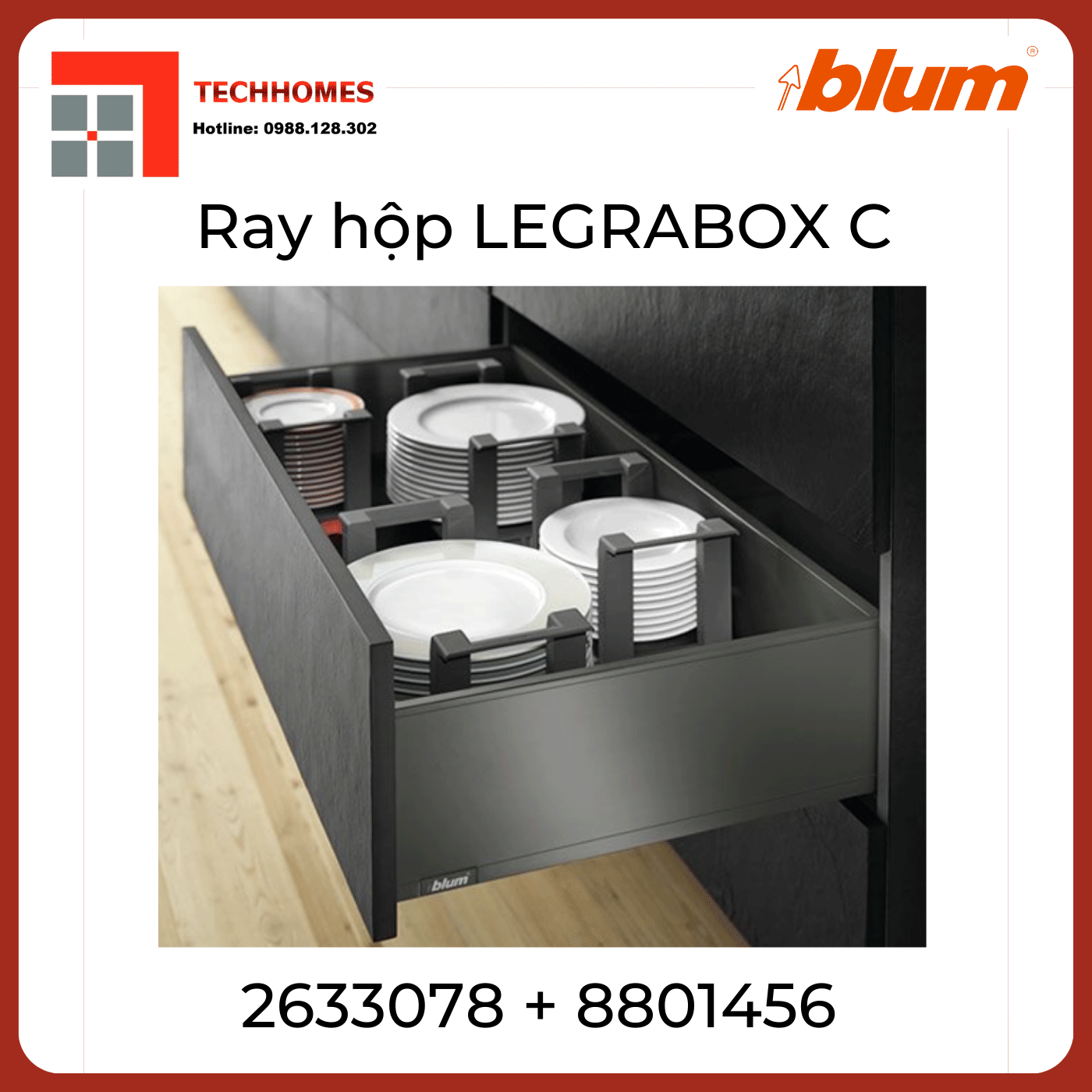 Trọn bộ ray hộp LEGRABOX C - Blum xám - LGC40kgxam