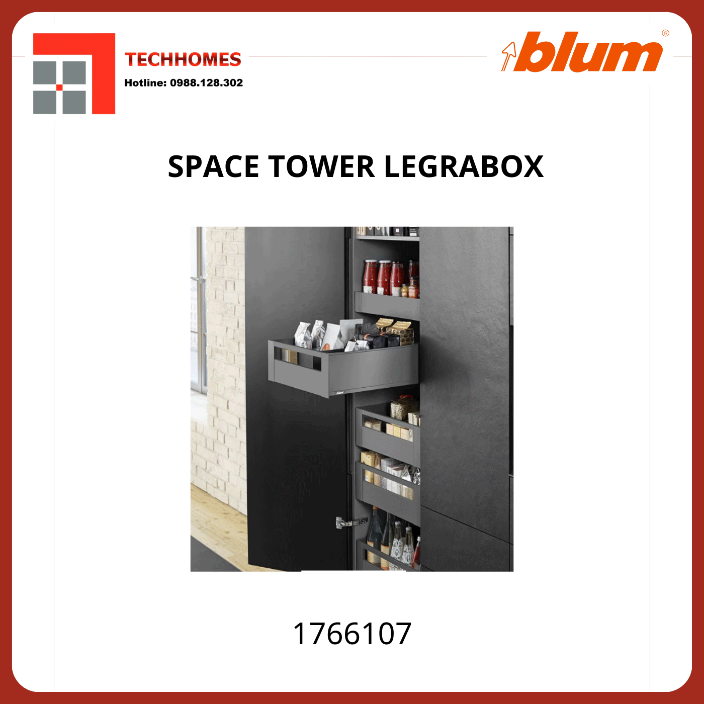 Tủ đồ khô Blum SPACE TOWER LEGRABOX 1766107 xám, rộng 275 -600mm - 1766107